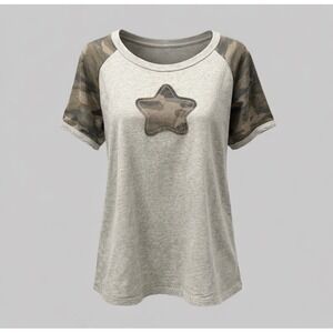 7th Ray Camo Star Raglan Sleeve Top Heather Grey Boutique Shirt Medium NWT